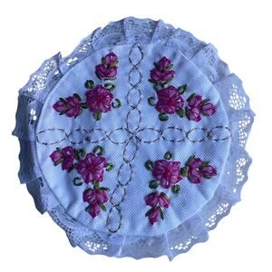 Handmade Mexican Tortilla Warmer Cover Embroidered  Pink Flowers Traditional